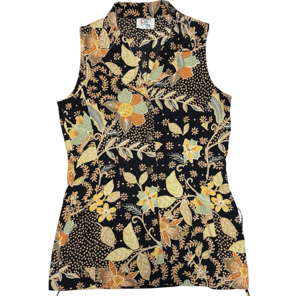 Cute vtg 90s whimsical button down sleeveless top, size 5/6